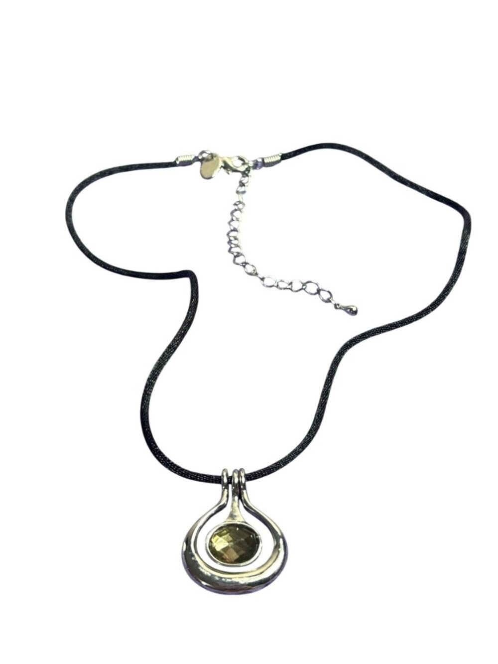 Lia Sophia Silvertone Pendant Necklace Champagne Faceted Rhinestone Black Cord